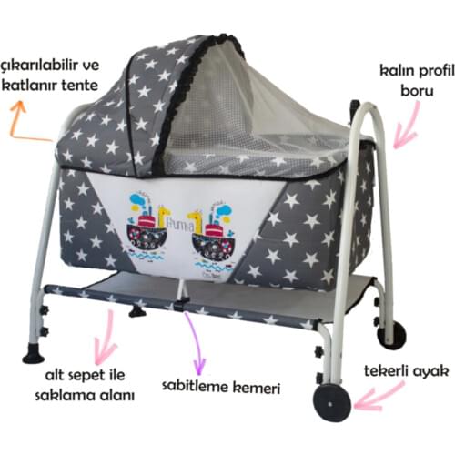 Huma Luxury Dangle Fixed Portable Kurulumlu Crib