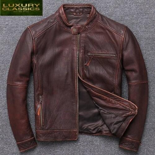 Jacket 100% Genuine Leather Men Clothes 2021 Autumn winter Real Fit Cow Leather Jackets Plus Size 4XL Coat Jaqueta De Couro 094B