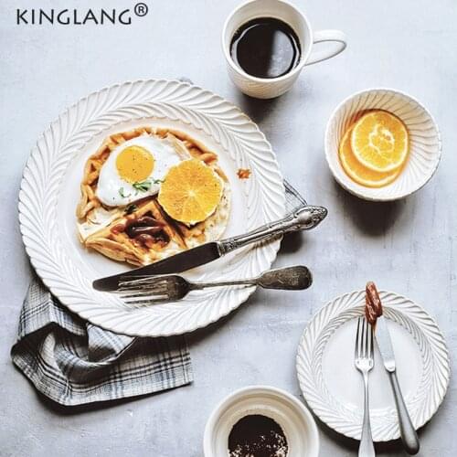 KINGLANG NEW Steak Plate Soup Plate Ceramic Western Pasta Dish Leaf Shape Plates Restaurant Wholesale Dishes Cup