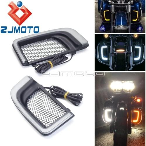 2PCS Amber LED Turn Signal Fairing Lower Grills Lamp For Harley Touring FLTRU FLTRK FLHTK FLHXSE FLHTKL White Running Light
