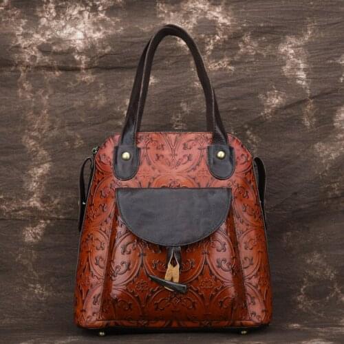Leather Restoring Ancient Ways Fashion Wind Portable Womens Handbags Embossing Restoring Ancient Ways Shoulder Bags