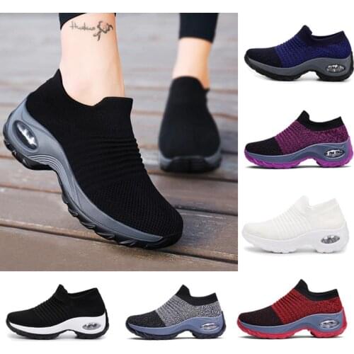 Big Size Ventilation Damping Sneakers Sock Woman Platform Sport Shoes Running Woman Sports Shoes Women Black Knit Temis GMB-1618