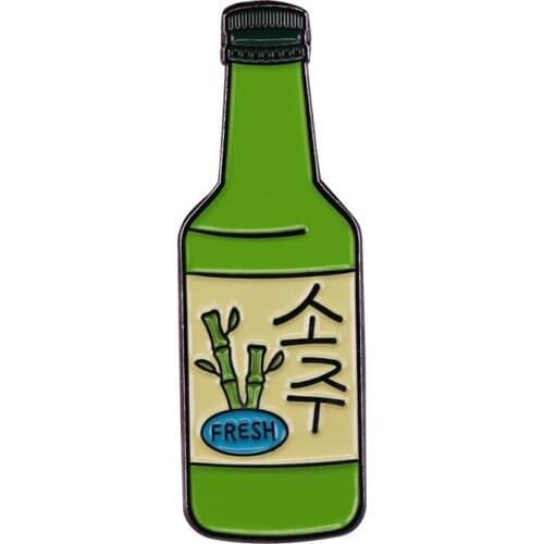 Cute Mini Green Korean Soju Metal Enamel Lapel Clothes Coats Bag Badge Brooch Pin Accessories