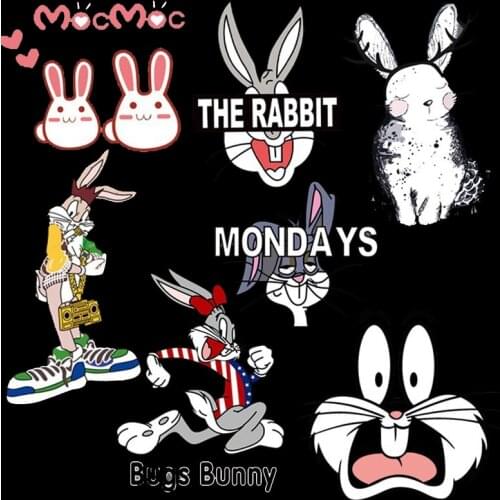 Cute Rabbit Patches Iron On Transfer For T-Shirts Cartoon Animal Anime Heat Thermal Transfers Patch For Kids Clothes Decor