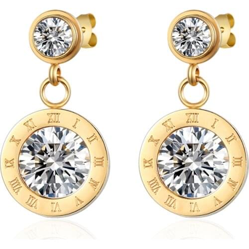 Fashion Brand Jewelry Top Quality Cute Zircon Drop Earrings Titanium Steel Roman Numerals Earrings For Women Best Valentine Gift