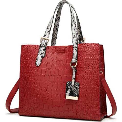 Fashion Crocodile women handbag PU leather shoulder bag ladies crossbody messenger bags Tassels totes Elegant office bag Black