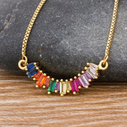 New Fashion Geometric Colorful Cubic Zirconia Choker Necklace Gold Color Chain Crystal Pendant Necklace For Women Jewelry Gifts