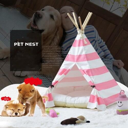 2021 New Kawaii Pink Stripped Pet Tent Triangular Dog Mats High Quality Puppy Basket Small Dog Cat Beds Pet Product Sleeping Mat