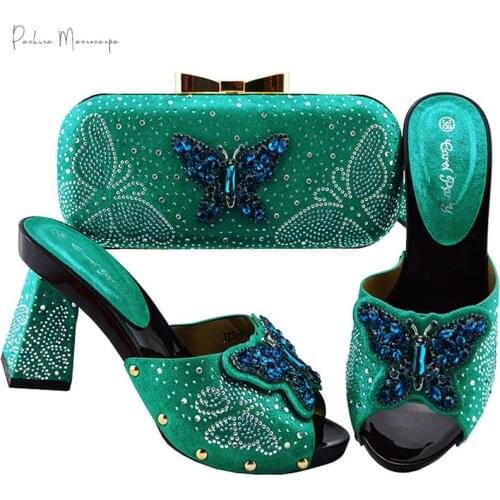 New Arrival Italian Women Shoes and Bag Set Decorated with Rhinestone In Party African Italian Shoes and Bag Set for Party