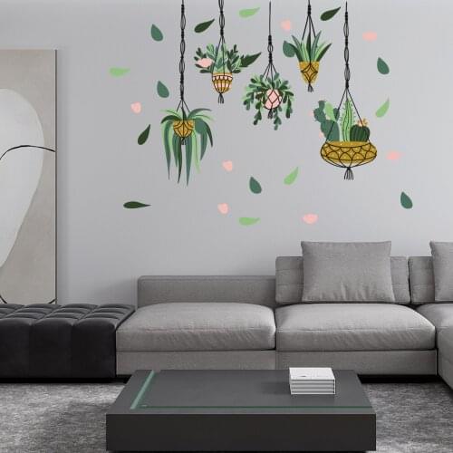 New plant flower hanging basket creative wall stickers Living room background wall decoration wall stickers