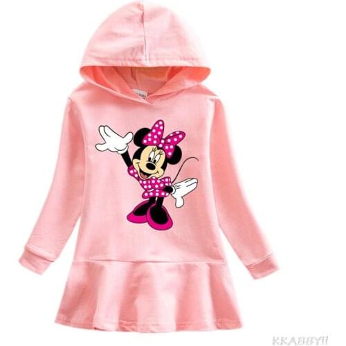 Disney Mickey Autumn girls hooded Dress Minnie Mouse Cartoon Baby winter cotton casual dress
