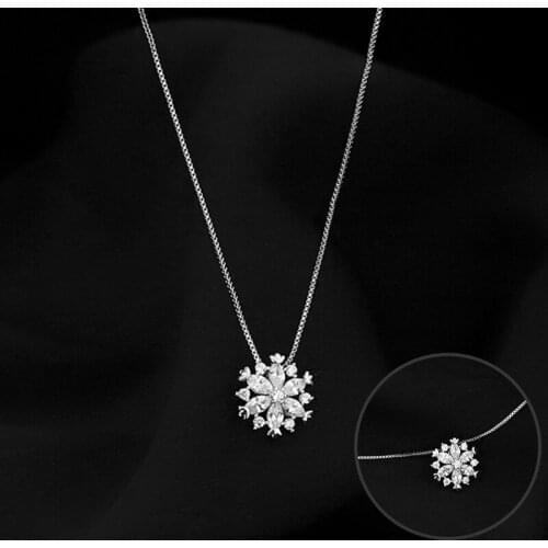 Cubic Zircon Snowflake Pendant Necklace Fashion Clavicle Chain Rose Gold Color Necklace For Women