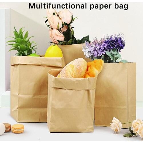 Fine Kraft Paper Bags Recyclable Wedding Gift Biscuit Candy Bread B aking Takeaway Bag Packing Square Storage Bags Organizer
