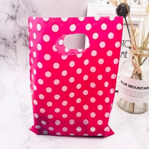Pink White Dot Plastic Gift Bags With Handles 15x20cm 100pcs/lot Plastic Packaging For Mini Jewelry Boutique Gift Packaging Bags