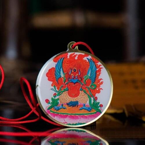 Dapeng Golden Winged Bird Buddha Statue Portable Copper Amulet Foil Card Small Thangka Pendant