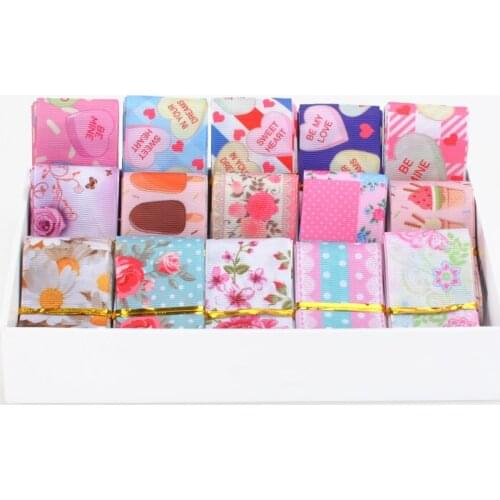 Random set 5/10yards 1/2'' 38mm flowers ribbon printed grosgrain ribbon,5style/1y.5style/2yds