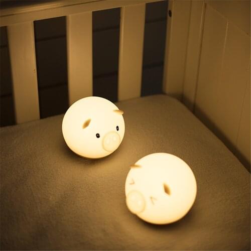 Roly Poly Design ABS Base Silicon Cover Rechargeable Portable Child Pig LED Night Light Lamp