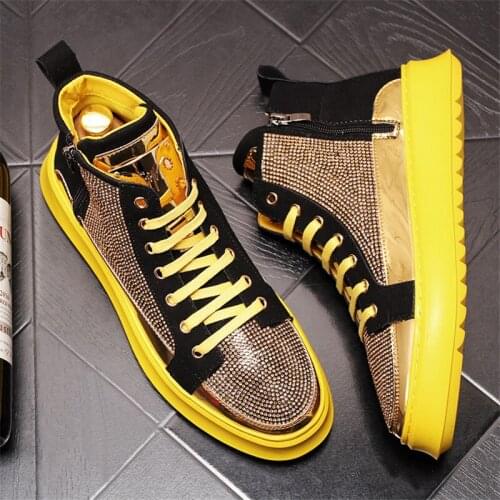 Luxury Men Designer Sneakers Rhinestone Hip Hop High Tops Loafers Male Flat Casual Shoes Zapatillas Hombre