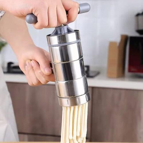 Manual Noodle Maker Press for Pasta Hand Crank Cutter Fruit Juicer Cookware with 5 Pressure Molds Fine Cookware