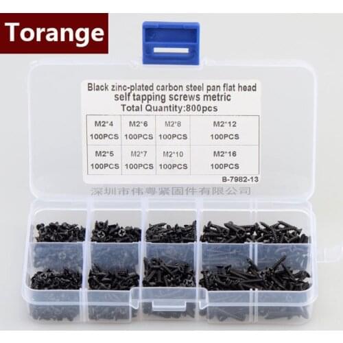 Black Countersunk flat head tapping screws with cross recessed Carbon Steel assortment kit M2.3 M2.6 M3 800 pcs/set