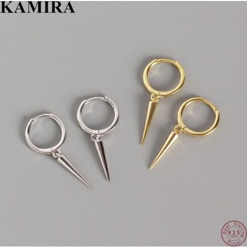 KAMIRA 925 Sterling Silver Vintage Smooth Spiket Rivet Tassel Drop Earrings for Women Charm Party Goth European Hoop Jewelry New