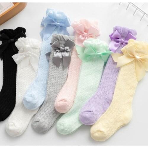 Baby Girls Mesh Socks Summer Babies Knee High Socks Princess Bow Dess Sock Vertical Stripe Anti-Mosquito Knee Sock