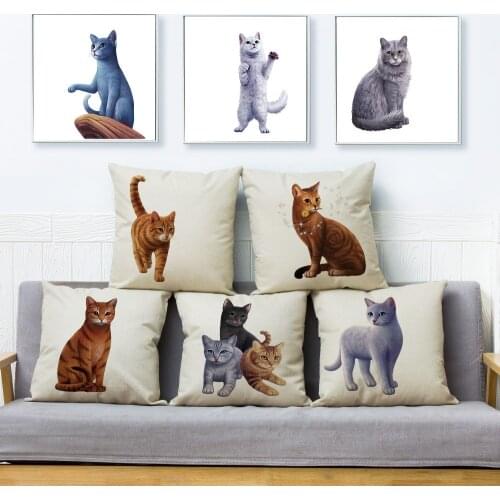 Cute Shorthair Cat Cushion Cover Cartoon Pet Animal Pillow Cover 45*45cm Linen Pillow Case for Car Sofa Home Decor Pillowcase