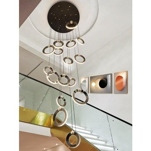 New Product LED Modern Light Luxury Living Room Chandelier Villa Staircase Hotel Bedroom Ring Long Chandelier
