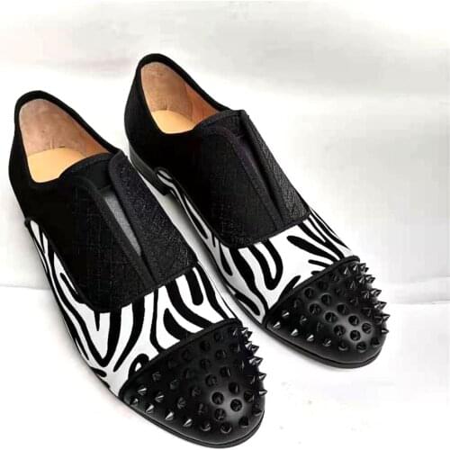 2021 Men Casual Shoes Latest Version Handmade Spikes Studded Mixed Color Loafers Anti-skid Shoes Men Party Shoes