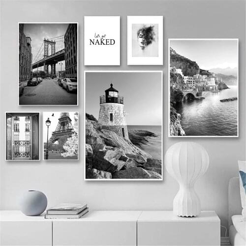 Street Landscape Nordic Poster Black And White Lighthouse Canvas Painting Tower Wall Art Print Pictures Living Room Home Decor