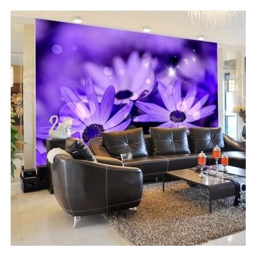 Customized Mural Purple Chrysanthmum Flower Vinyl 3d Wall Mural Wallpaper for Living Room Sofa Background 3d Photo Murals Fresco