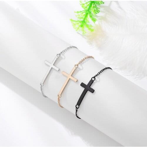 Yungqi Boho Style Sideways Cross Fashion Chain Jesus Christian Religious Bracelet Women Gold Charm Cross Bracelets Girls Jewelry