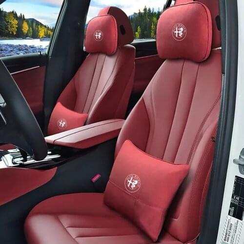 For Alfa Romeo Giulia Stelvio suede headrest and waist cushion seat, waist pillow and neck pillow for car