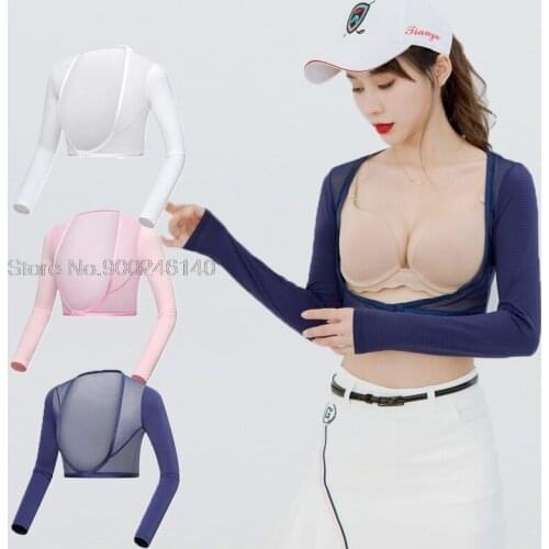 Women Golf Cape Sleeves Lycra Ice UV Protection Tops Ladies Summer Sunscreen Cuff Cycling Shirt Cropped Top Golf Clothing