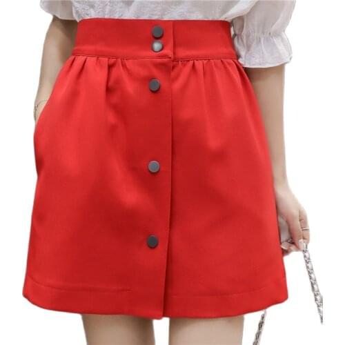 2021 Womens Casual Mini Skirts Retro Single-breasted Female High Waist Ball Gown Skirts Femininas Vintage Office Lady Skirt