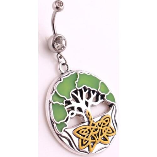 Women Umbilical Ring Religious Style Yggdrasil Tree Of Life Pattern With Beautiful Crystals High Grade Zinc Alloy Dropshipping