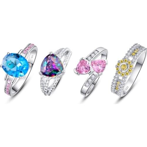 Lingmei Wholesale New DropShippine Women Romantic Heart Wedding Rings Zircon Fashion Jewelry Silver ColorRing Size 6-9 s