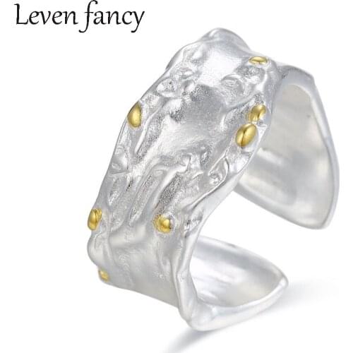 Women Irregular Surface Statement Engagement Ring S925 Double Tone Ring Engraving Wide Band Lemon Green Zircon Punk Ring