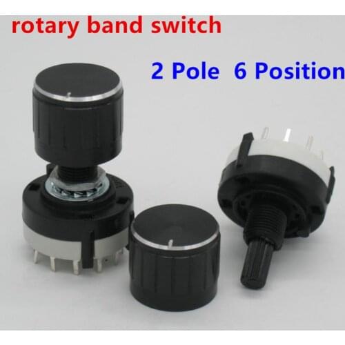 10pcs RS26 2 Pole Position 6 Selectable Band Rotary Channel Selector Switch Single Deck Rotary Switch Band Selector +10pcs knob