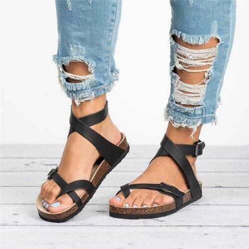 2021 Summer Oversized Womens Flat-bottomed Pedal Sandals Feminina Fashions Belt Buckle Shoes Female Comfort Roman Sandals