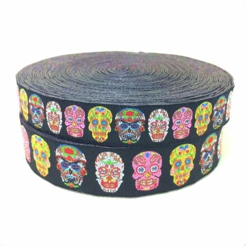 5/8" 7/8" Polyester Rock skulls Cartoon Woven Jacquard Ribbon For Dog Collar