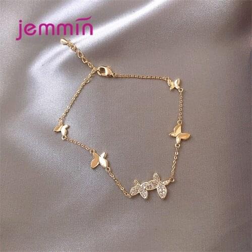 925 Sterling Silver Retro Friendship Chain Bracelet For Women Girls CZ Crystal Butterfly Design Fine Jewelry