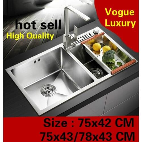 Free shipping Apartment deluxe kitchen manual sink double groove do the dishes 304 stainless steel hot sell 75x42/75x43/78x43 CM