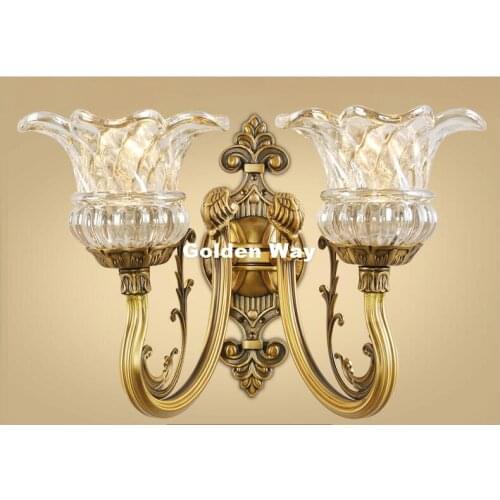 Free Shipping Copper European Classical Golden LED Brass Wall Lamp Brass Wall Sconces With Shade Modern Brass wall lamp Lustres