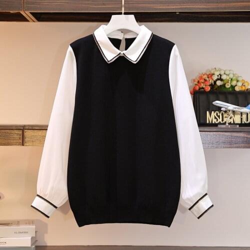 Black Stitch Long Sleeved Plus Size Korean Autumn Elegant Fashion Blouses And Tops WomenS Oversize Shirt Clothing 2021 Female