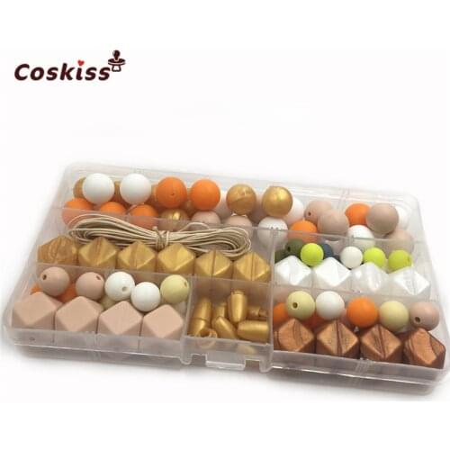 Baby Teether Toy Bright Colors Silicone Teething Pacifier clip Kit Geometric Hexagon Silicone Teething Bead DIY Nursing Necklack