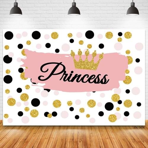 Gold Crown Dots Birthday Party Custom Photocall Backdrops Photo Studio Newborn Baby Shower Girl Princess Background Photography