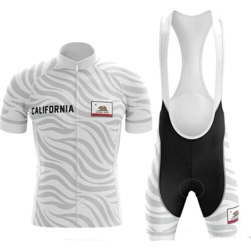 CALIFORNIA Republic Cycling Jersey Set Maillot Ciclismo Hombre Short Sleeve Bike Clothing Bib Shorts Gel Breathable Pad MTB