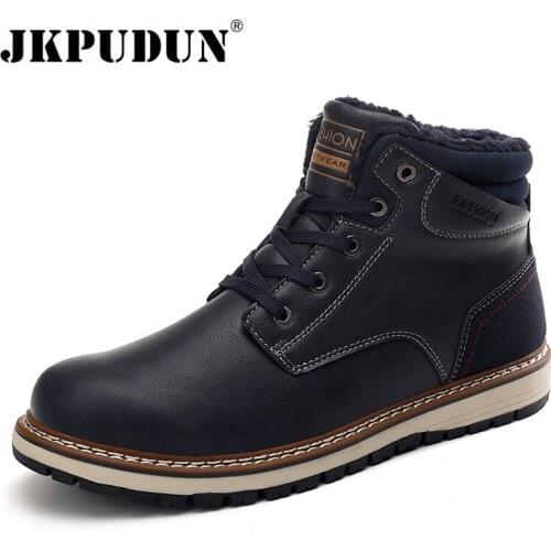 Leather Winter Men Boots Waterproof Warm Fur Snow Boots Men Outdoor Winter Work Male Casual Sneakers Military Combat Ankle Boots