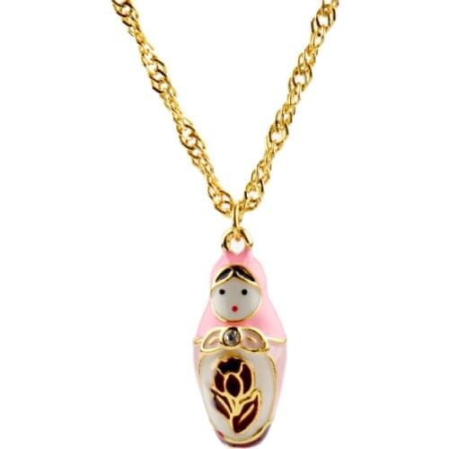 Fashion Russian Doll Pendant Necklace For Women Girls Link Chain Enamel Matryoshka Doll Charm Choker Necklace Gold Color